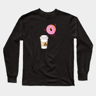 Jumping donut on coffee design Long Sleeve T-Shirt